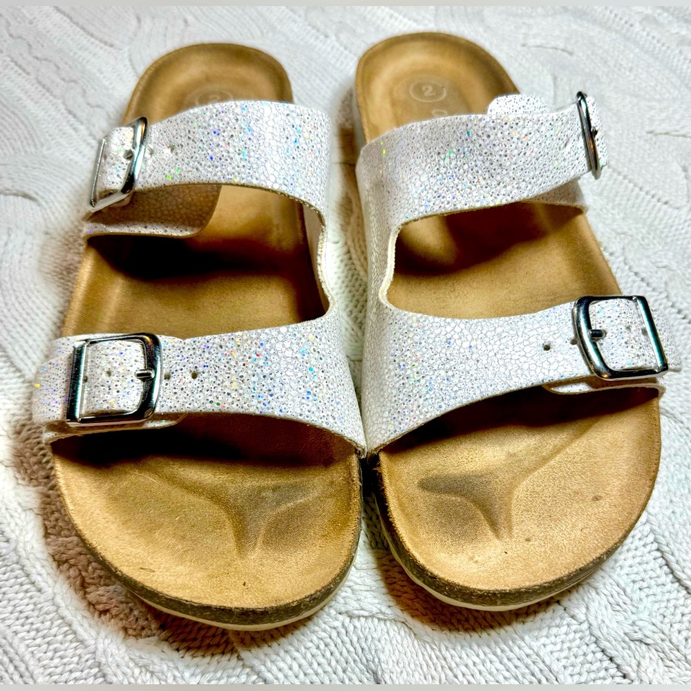 Girls Cat & Jack White Glitter Buckle Slip On Sandals #1164